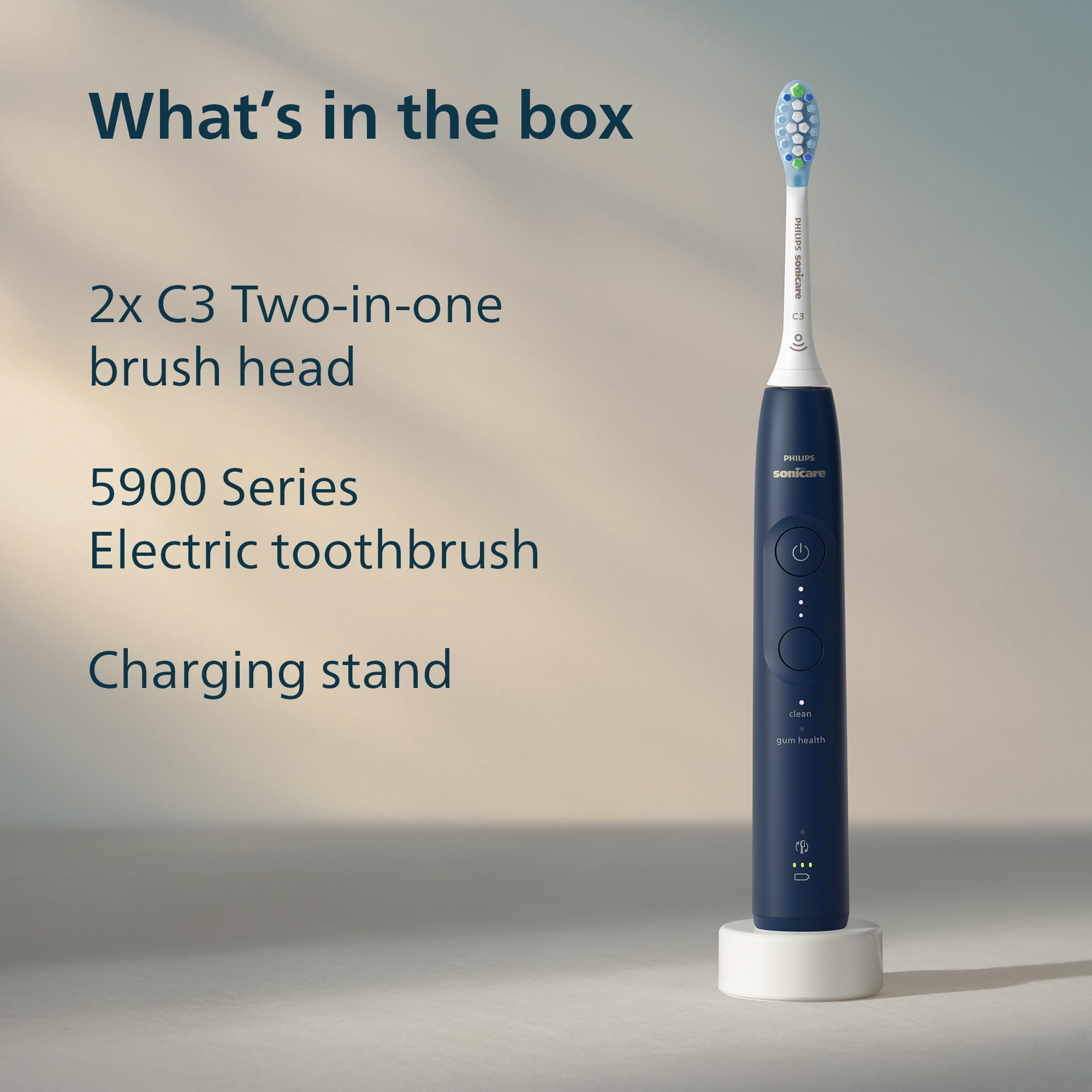 Philips Sonicare 5900 Series Electric Toothbrush, Pressure Sensor, 6 Brushing Settings, SmarTimer, BrushPacer, 21-Day Runtime, Gentle Professional-Clean Feel, for Sensitive Gums, Navy, HX7133/02