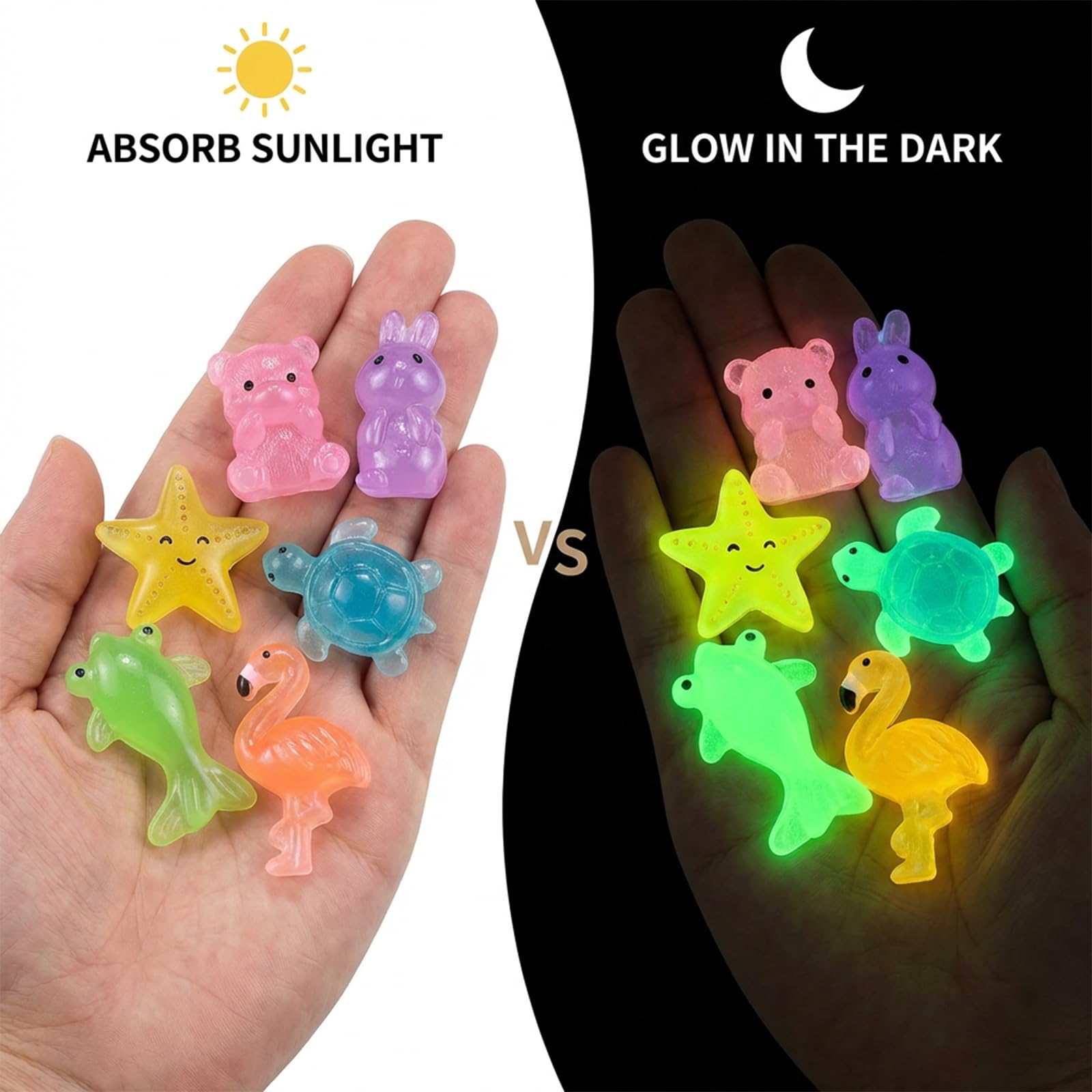 Brio Supply 200 Pcs Mini Resin Animals Blind Bags, Glow in The Dark & Glitter Mystery Animals, Individually Wrapped Tiny Luminous Miniatures for Fairy Garden, Micro Landscape, DIY Crafts