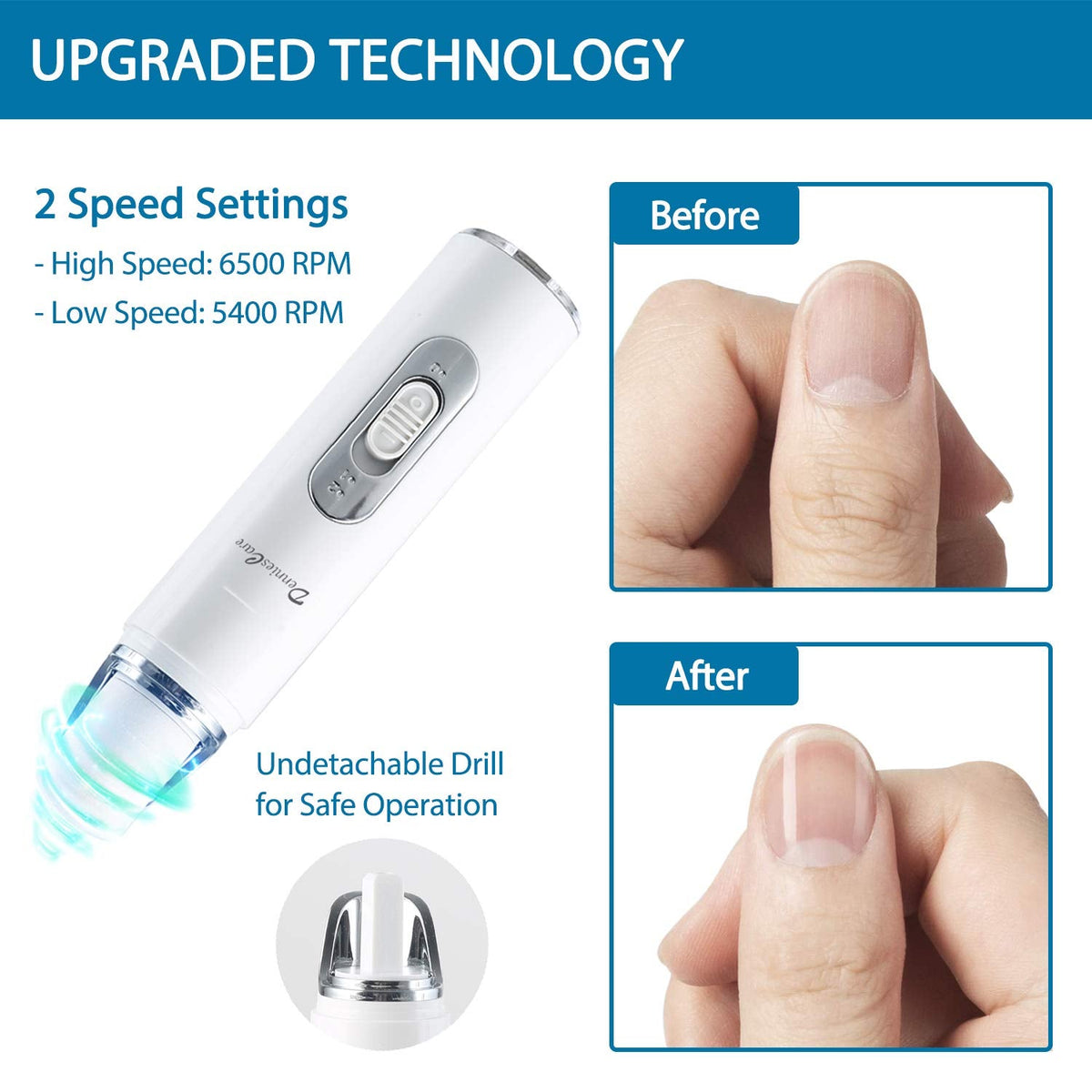 DenniesCare Electric Nail Buffer Drill and Polisher - Rechargeable Manicure Pedicure Tool for Naturally Beautiful Nails