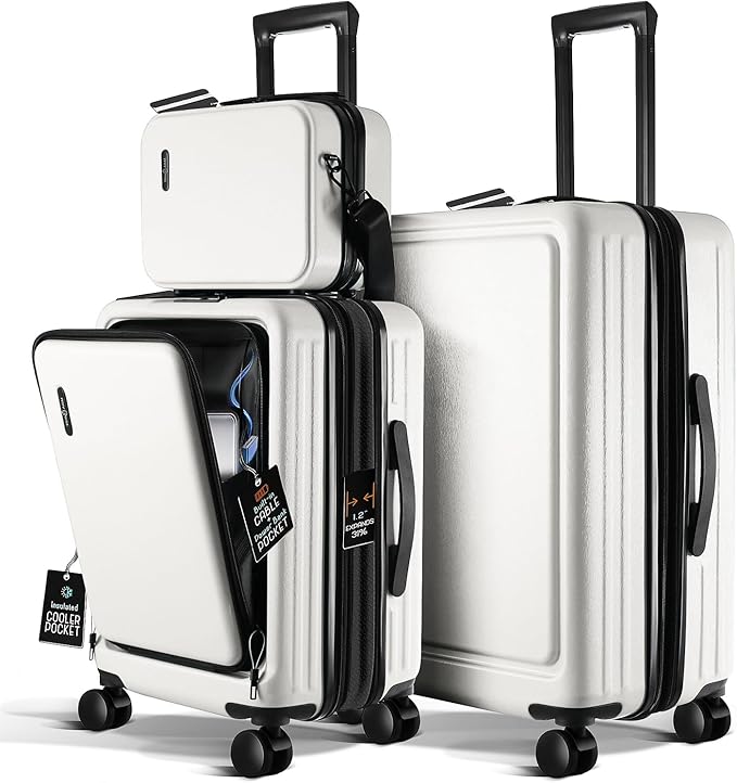 TRAVELARIM Luggage Sets 3 Piece, 20 Inch Carry on Luggage and 24 Inch Suitcases with Wheels Spinner, Durable Hard Shell Suitcase Set, Expandable Travel Suitcase, White