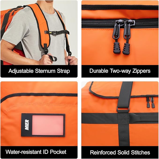 MIER Water Resistant Backpack Duffle Heavy Duty Convertible Duffle Bag with Backpack Straps for Gym, Sports, Travel