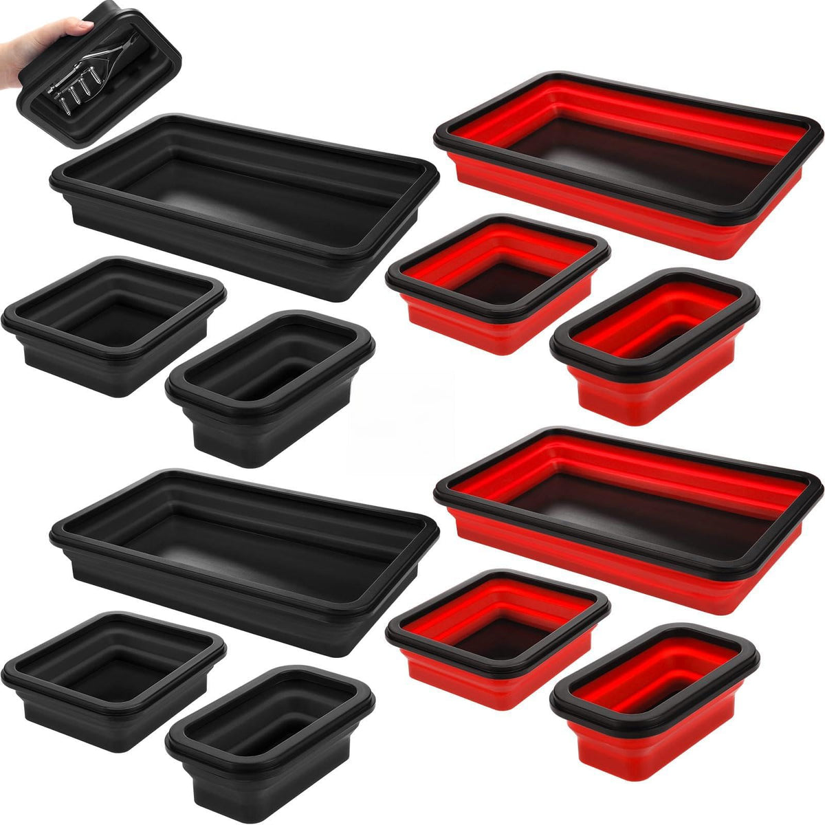 Burbell 12 Pcs Collapsible Magnetic Parts Tray Set Foldable Tool Storage Organizer Magnetic Tray 3 Different Size Collapsible Bo