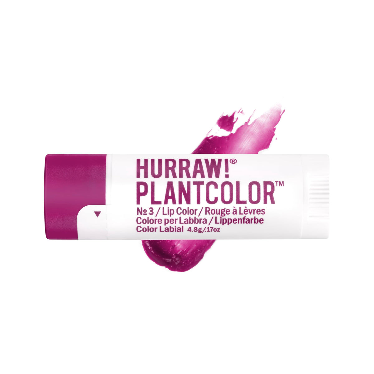 Hurraw! Plantcolor Lip Color No. 3: Pink/Purple shade. Highly pigmented tinted balm and lipstick alternative. Vegan and all-natural. Easy application. Buildable. First of its kind. Made in USA