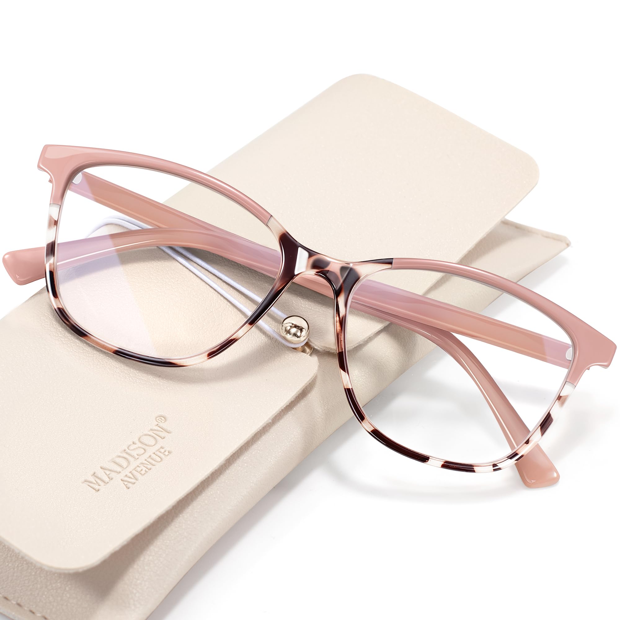 Madison Avenue Square Vintage TR90 Blue Light Blocking Reading Glasses for Women, Computer Readers Eyeglasses Pink Demi 2.25 Magnification
