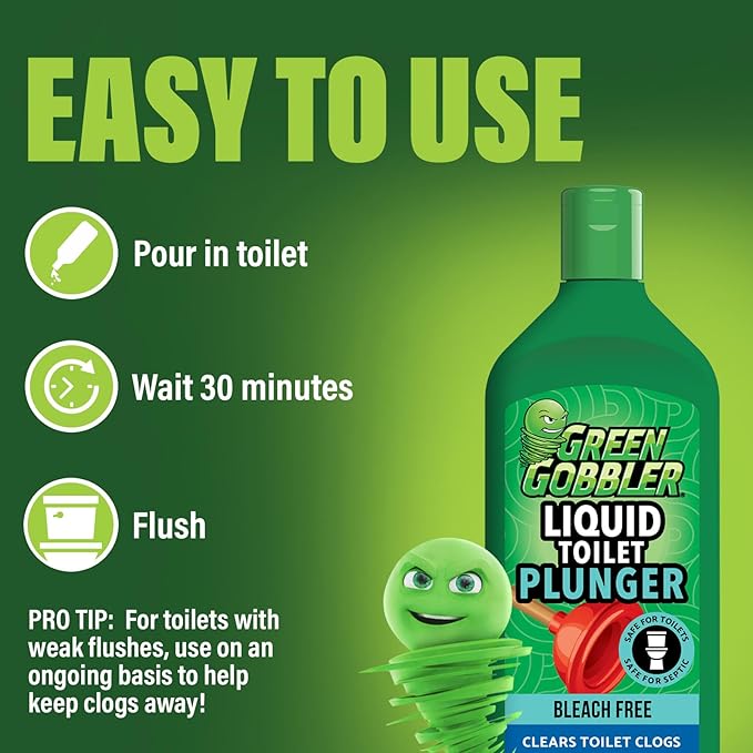 Green Gobbler Liquid Toilet Plunger | Clog Remover | Safe for Toilets and Septic