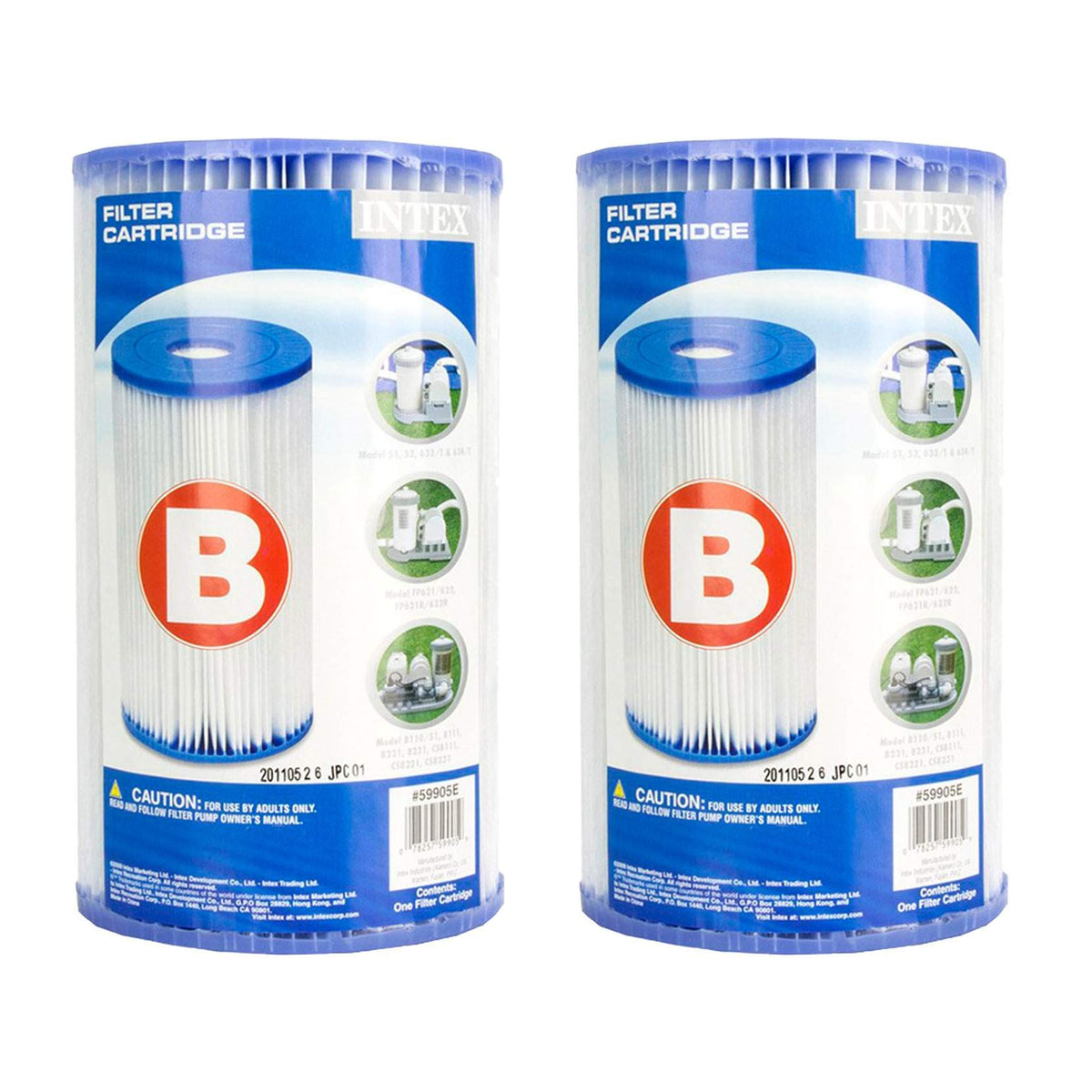 Intex 29005E Easy Set Swimming Pool Type B Replacement Easy Clean Dacron Material Filter Pump Cartridge, (2 Pack)