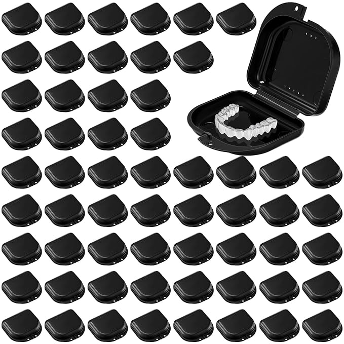Sherr 120 Pcs Dental Retainer Case with Holes Black Denture Case Mouth Guard Holder False Teeth Container Multicolored Retainer Holder for Travel Office Home
