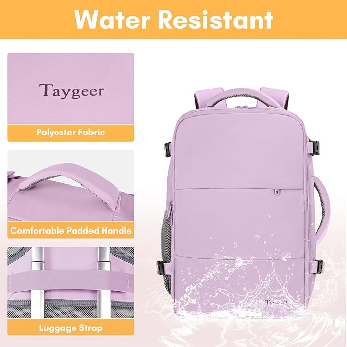Taygeer Travel Backpack for Men Women, Airline Approved Underseat Personal Item with 17.3 inch Laptop Compartment, TSA Friendly Mochila for Business Hiking Weekend, Carry On Backpack, Orchid Purple