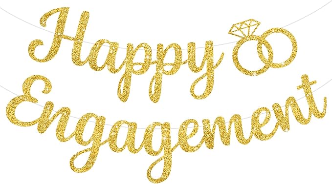 BEISHIDA Glitter Happy Engagement Banner-No DIY, Engagement Party Decorations,Bridal Garland Sign Wedding Party Supplies （Gold）