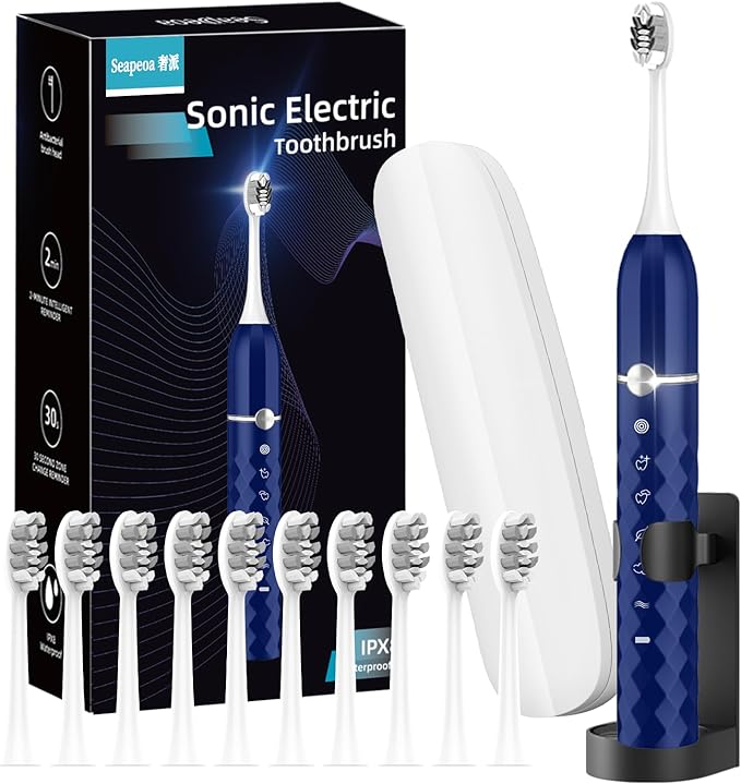 Electric Toothbrush Set, Equipped with 10 Brush Heads and Travel case, IPX8 Waterproof, 2-Minute Timer, 42000 high-Frequency Vibrations, 5 Modes, The First Choice for Gift Giving