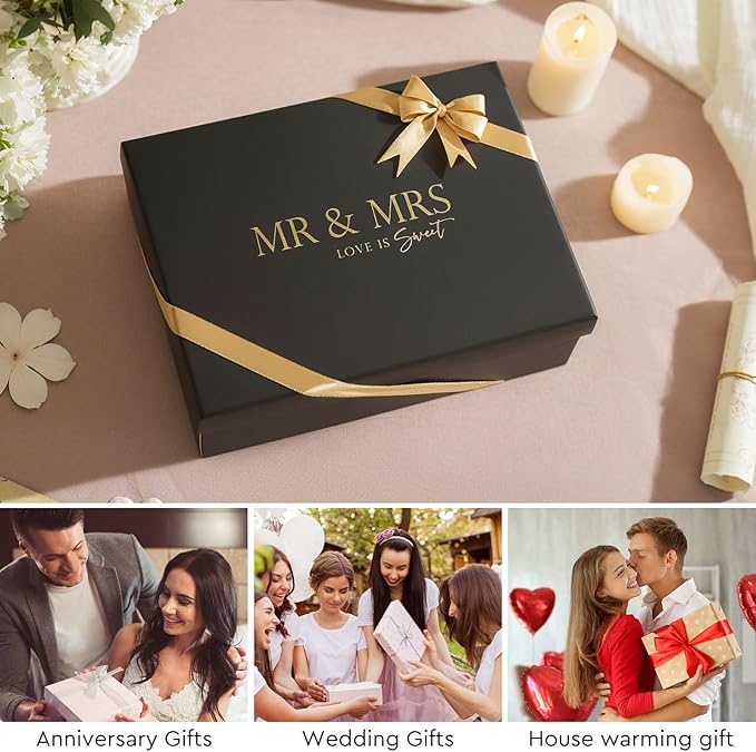 AW BRIDAL Mr and Mrs Wine Glasses Set of 2 for Engagement Bridal Shower, Wedding Gifts for Newlywed Couples 2026, Personalized Anniversary Wine Glass Gift Basket for Bride Groom and Fiance Fiancee