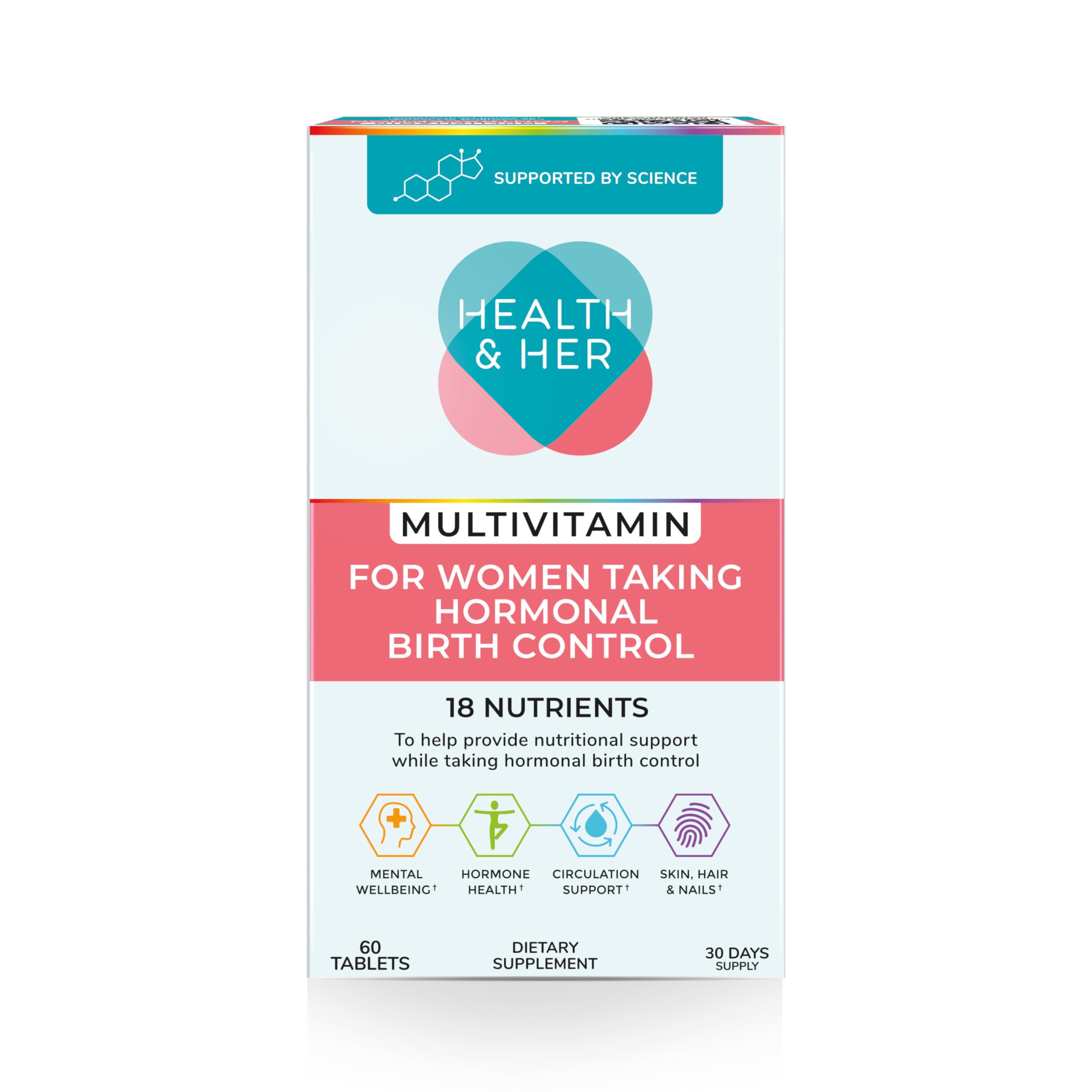 Health & Her Multivitamin Supplement for Women Taking Birth Control - Nutrition Support - 1 Month Supply, 60 Tablets - Vegan & Gluten Free