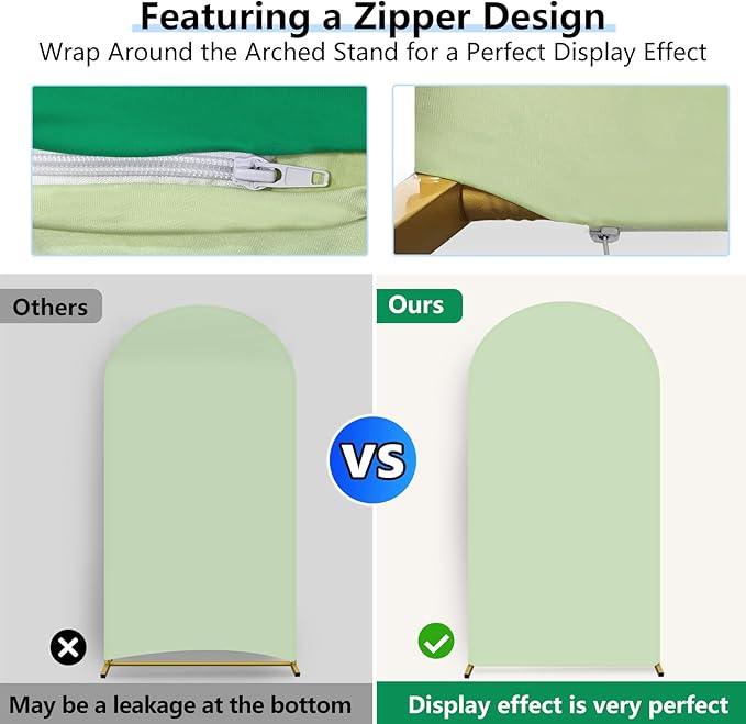 HEMMOTOP 7.2 ft Arch Backdrop Cover(One Piece Double Color), Green and Sage Green Spandex Arch Stand Covers, Fabric Stretchy Background for Balloon Arches, Wedding, Birthday Party, Baby Shower