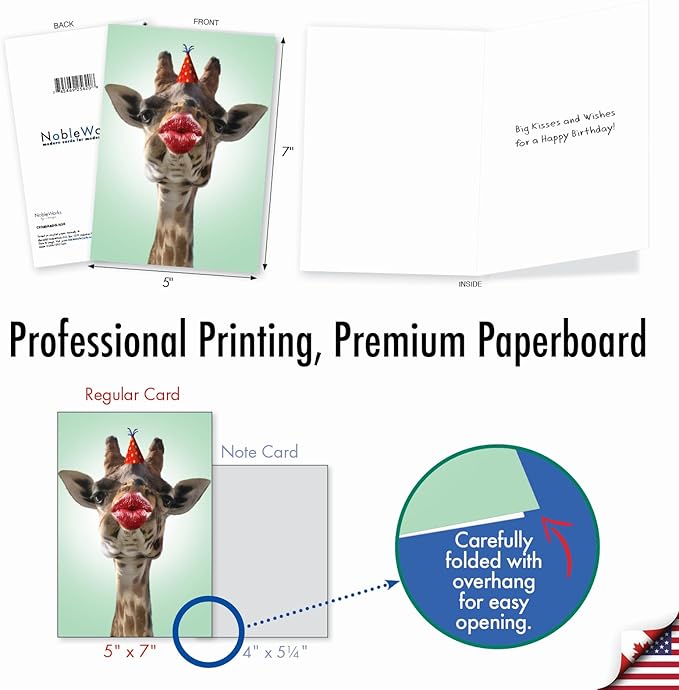 The Best Card Company - 1 Happy Birthday Greeting Card - Adorable Animals, Cute Bday Notecard with Envelope - Wild Kisses Giraffe C9280ABDG