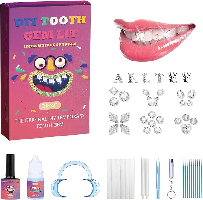 Zgxhga Tooth Gems Kit with Shiny Crystals for Teeth, DIY Teeth Gems Kit Fashionable Decoration Starter Set