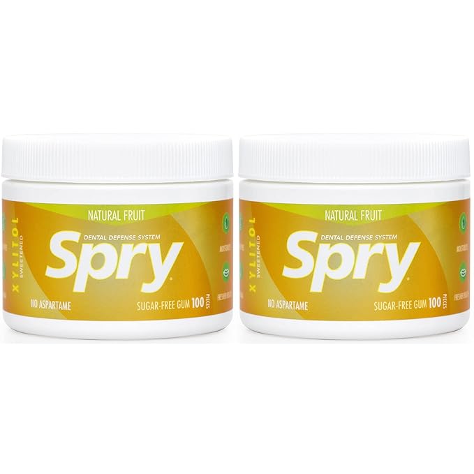 Spry Fresh Natural Xylitol Chewing Gum Dental Defense System - Aspartame-Free, Sugar-Free, Non-GMO, Gluten-Free (Fresh Fruit, 100 Count - Pack of 2)