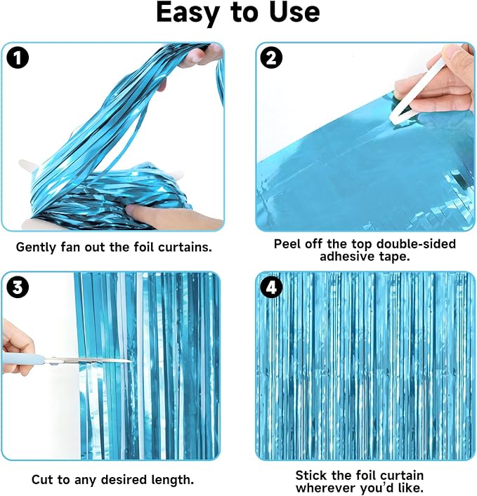 jijAcraft 3 Pack Light Blue Tinsel Foil Fringe Curtain, Party Photo Backdrop, Blue Background for Baby Shower Boy Birthday Ocean Themed Winter Wonderland Wedding Engagement New Year Decorations