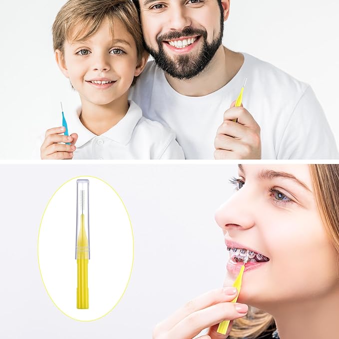 Patelai 100 Pieces Braces Brush for Cleaner Interdental Brush Toothpick Dental Flossing Head Oral Hygiene Flosser Tooth Cleaning Tool(Orange,Yellow, Light Blue, Purple, Grey)