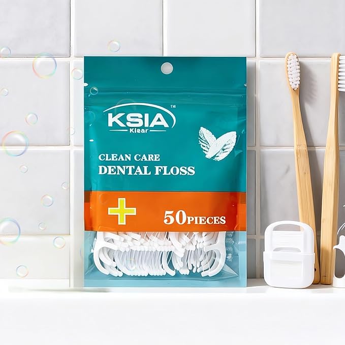 KSIA Klear Dental Floss Picks, 100 Count Tooth Picks Flossers, Dental Floss Cleaner, Dental Flossers for Family, Keep Teeth Clean, Remove Food and Plaque, with 2 Portable Sealed Pouches