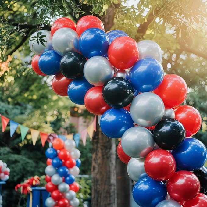 Red Blue Black Balloon Arch Kit, Blue and Red Balloon Arch Kit, Blue Black Balloons Garland with 22 Inch Star Foil Balloons for Men Boys Birthday Baby Shower Graduation Party Decorations