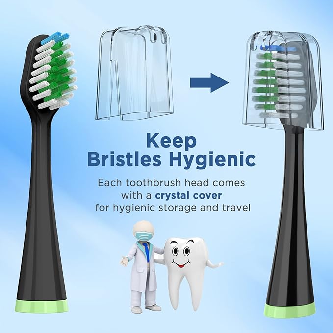 Replacement Toothbrush Heads for Waterpik Complete Care 5.0/9.0 (CC-01/WP-862), with Covers, 10 Count, Black