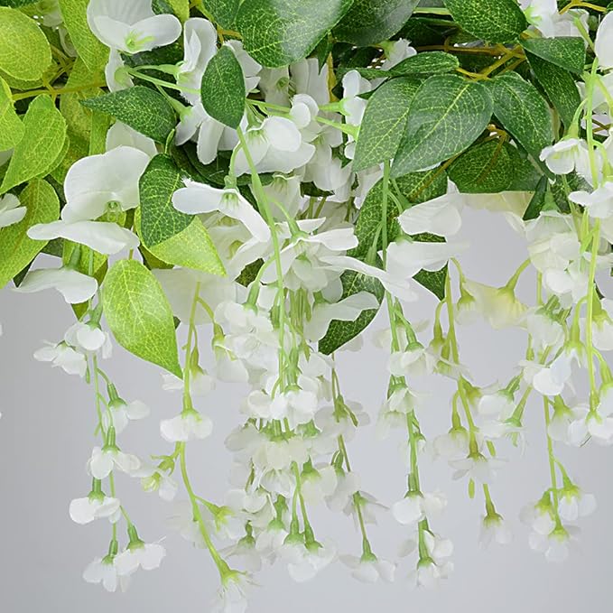 5pack Wisteria Garland Artificial Flowers Garland Fake Hanging Wisteria Vines for Wedding Floral Decor-Total 33 Ft (Milk White)