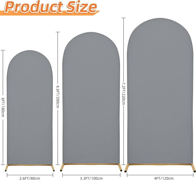 Arch Covers,Arch Backdrop Stand Fitted Cover for Wedding Birthday Party Ceremony Banquet Decoration(7.2FT,Smoky Grey,Cover Only)
