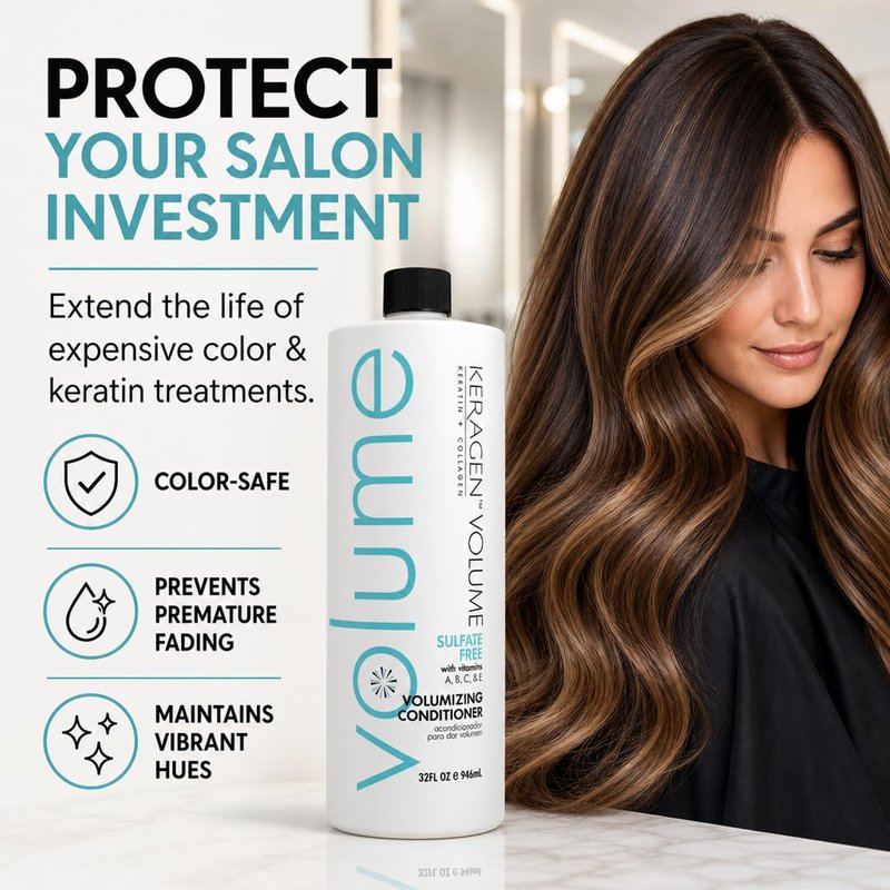 KERAGEN Volumizing Conditioner – Keratin & Collagen Matrix for Fine, Color-Treated & Chemically Processed Hair | Sulfate-Free, Paraben-Free | Panthenol, Jojoba Oil | Made in USA | 32 oz