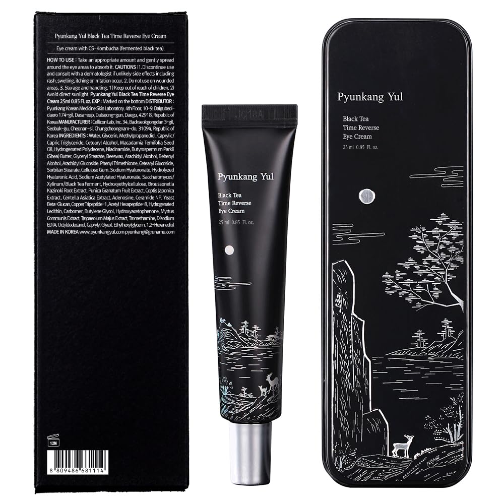 Pyunkang Yul PKY Black Tea Time Reverse Eye Cream, Hyaluronic Acids, Ceramide Rich Nourishment, Moisture Barrier and Peptides Increasing Skin Elasticity, Fermented Black Tea 0.85 fl.oz.