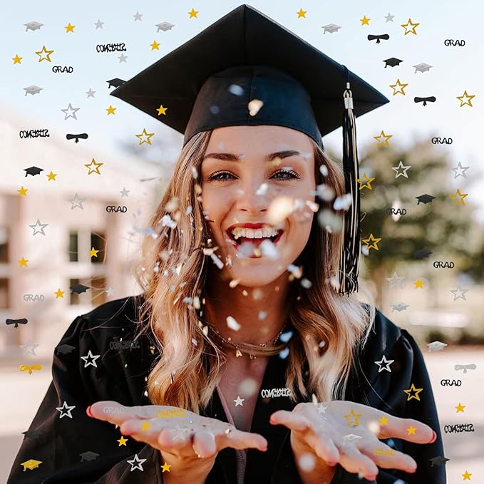 Graduation Party-Decorations Black Gold-Silver Confetti - 2025 Congrats,Grad,Star,Graduation Cap,Diploma Table Decor Confetti Graduation 2025 Lasting Surprise
