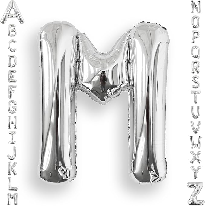 AULE 40 Inch Big Letter Balloon Silver M Large Foil Helium Alphabet Balloons A-Z for Birthday Anniversary Graduation New Year Party Decoration Supplies