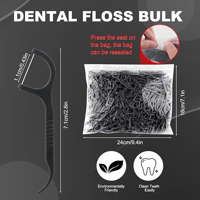 Bulk Floss Picks Dental Floss Sticks Bulk for Teeth, Floss Picks Dental Floss Picks Bulk for Family, Travel, Braces & Sensitive Teeth Dental Hygiene Essentials (500,Black)