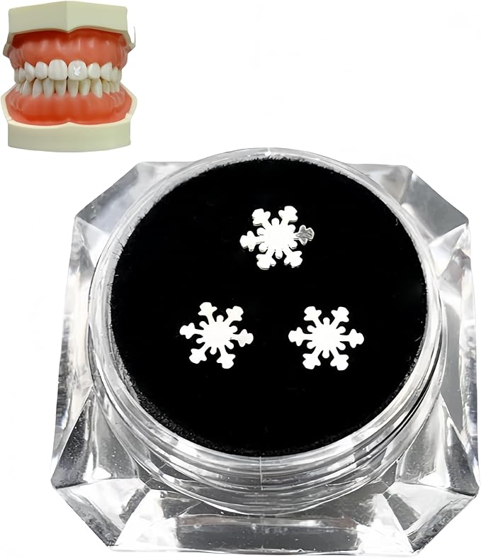 Tooth Gems Silver Alloy Ultra-Thin 3-Pack Reusable Trendy Spider Butterfly Rabbit Multi-Use Women Party Nail Art (Silver,Snowflake B)