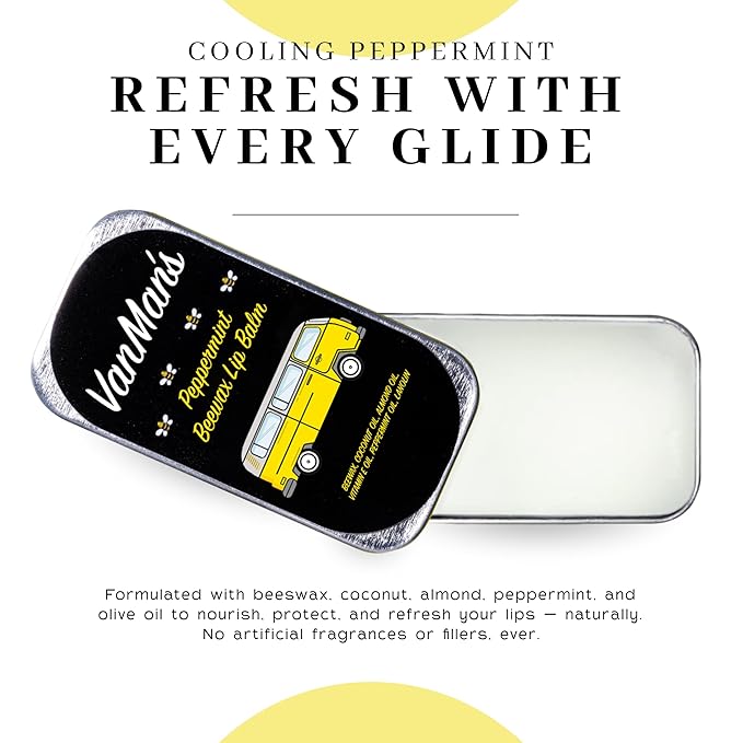 Vanman’s - Handmade Peppermint Beeswax Lip Balm (9 Pack) - Peppermints Lip Balm with Rosemary, Almond and Coconut Oil - Bee Balm with Vitamin E - Peppermint Balm Ideal for Dry Lips - 2 oz