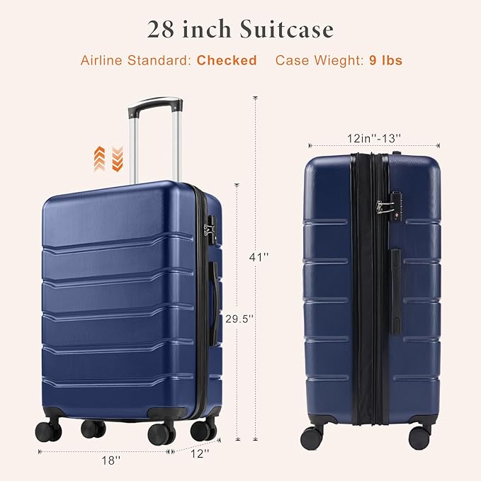 Sweetcrispy Carry on Suitcase, Luggage with Spinner Wheels, Hard Shell ABS, TSA Lock, 28 Inch Blue