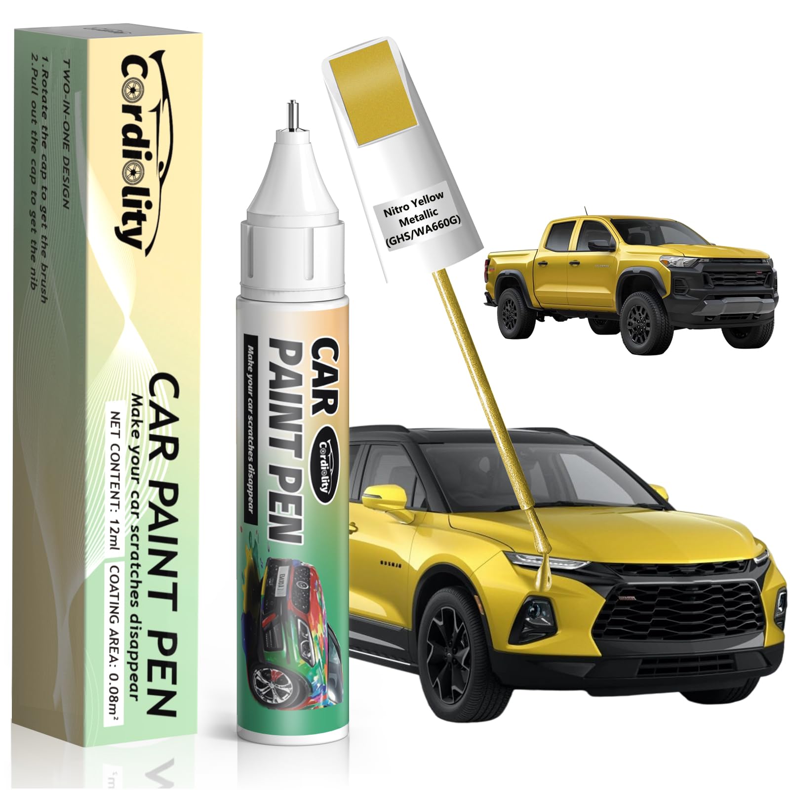 Nitro Yellow Metallic(GHS/WA660G) Touch Up Paint Pen for Chevrolet,Car Paint Scratch Repair Pen Quick and Easy Fix Auto Paint Sc