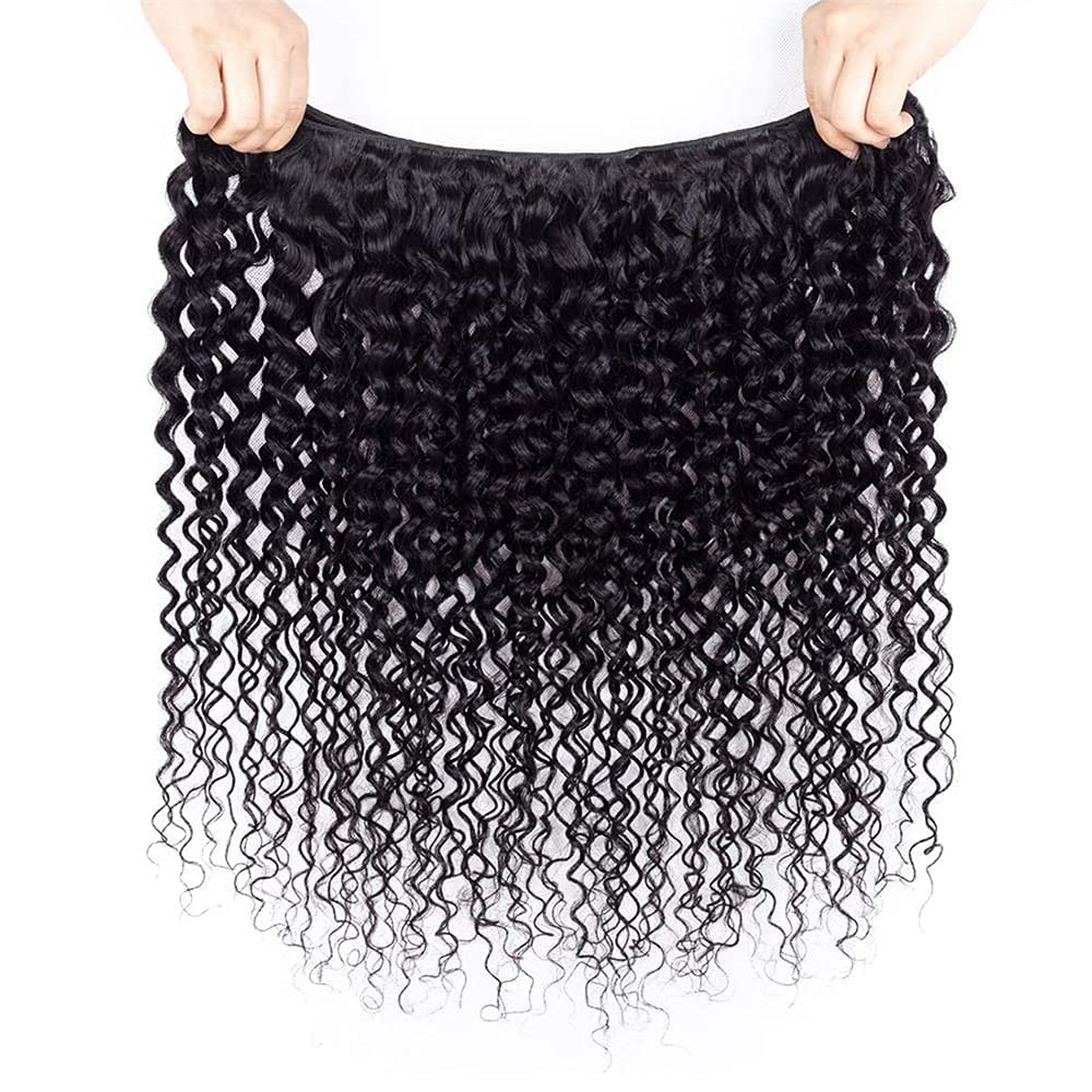 Ladiaryf Kinky Curly Human Hair Bundles Long Brazilian Virgin Curly Weave Bundles Human Hair 100% Unprocessed Double Weft Natural Black Color Can Be Dyed 100g 20 Inch