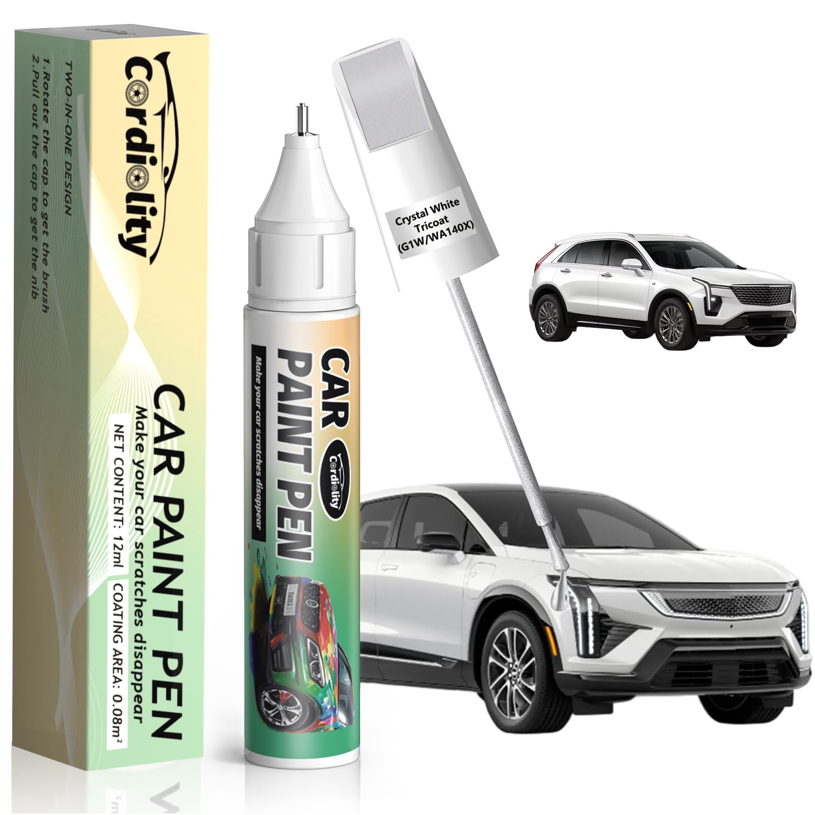 Crystal White Tricoat(G1W/WA140X) Touch Up Paint Pen for Cadillac,Car Paint Scratch Repair Pen Quick and Easy Fix Auto Paint Scr