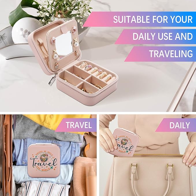 Travel Gifts for Women Jewelry Box, Best gifts for International Travelers People Who Love Travel, Flight Attendant Essentials Gifts, Women Weekend Trip Travel Stuff Travel Jewelry Case Organizer