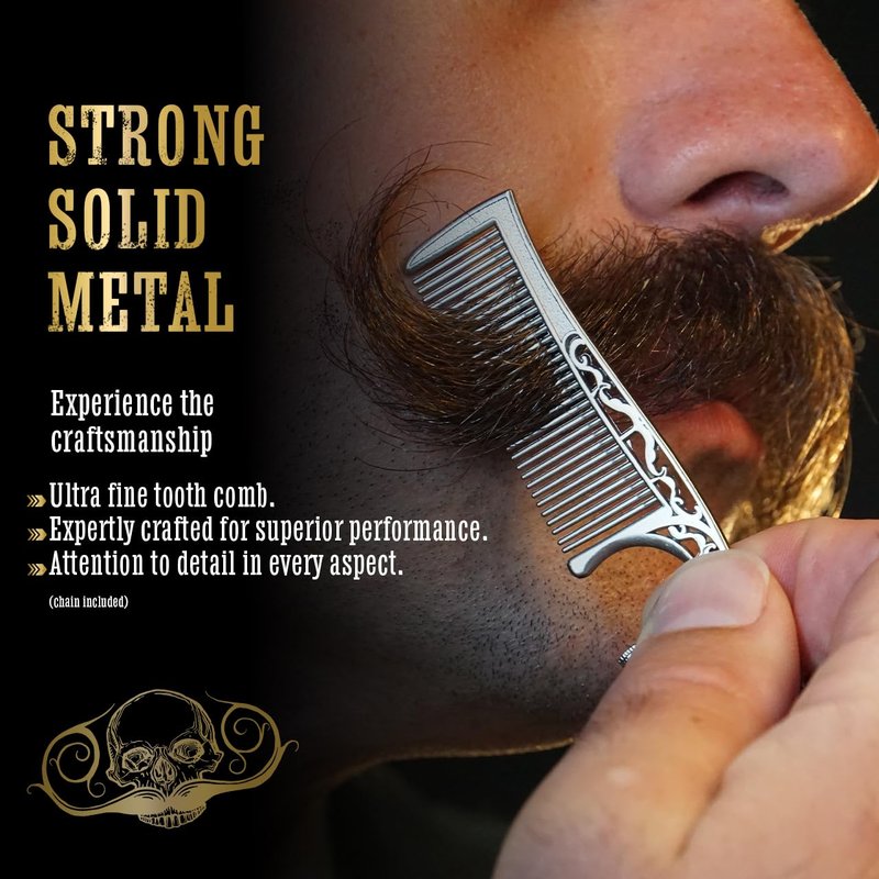 Mustache Wax Medium Hold Bare Bones 1 oz Tin & Necklace Death Grip Mustache Comb Mens Combo Kit - Grooming For Men Handlebar Moustache