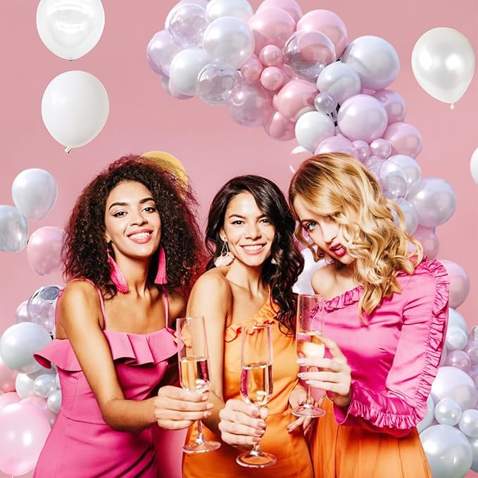 FunHot Pink White Balloon Arch Kit, Pink Balloon Garland, Double Stuffed Pearl Pink Matte White Balloons Large Clear Balloons for Girls Baby Shower Wedding Bridal Shower Birthday Party Decoration
