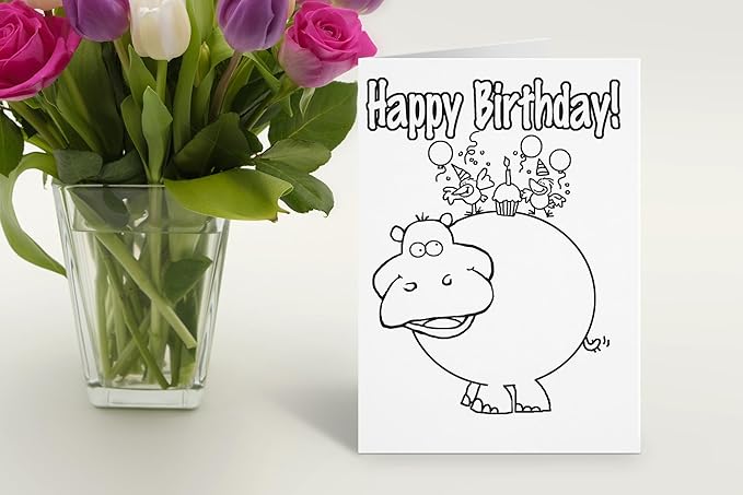 Stonehouse Collection | Happy Birthday Kid Set of Coloring Greeting Cards | 12 Color a Hippo Card and Envelopes (Hippo)