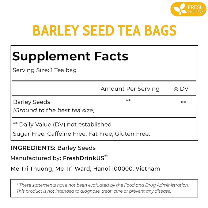 FreshDrinkUS, Premium 120 Barley Tea Bags, 100% Natural & Pure from Barley. Herbal Tea. Made with Natural Material Tea Bags. No Sugar, No Caffeine, No Gluten, Vegan.