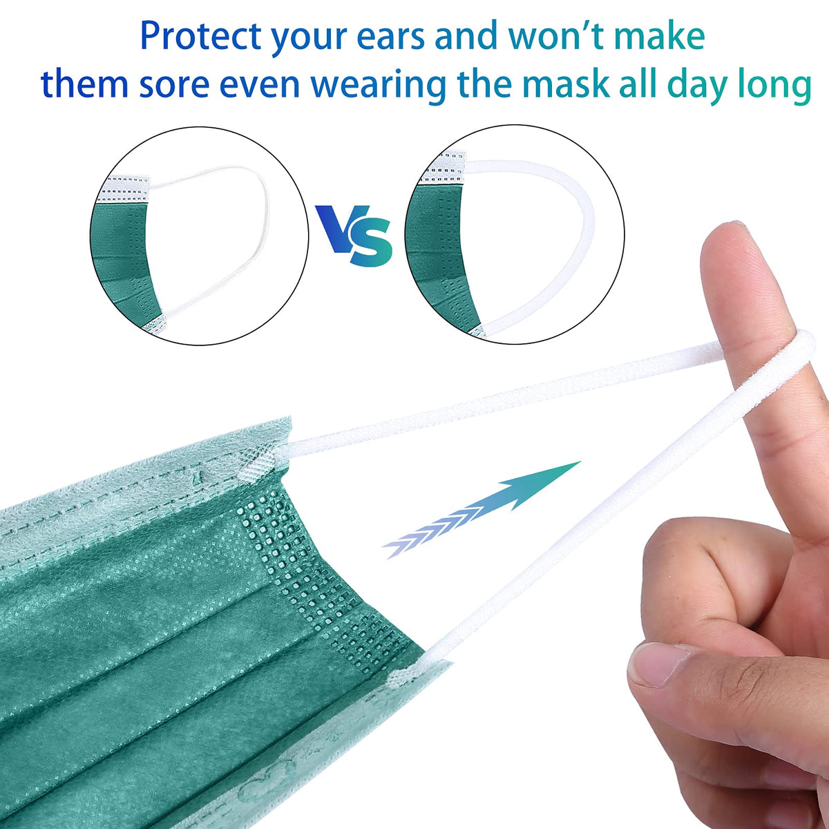 4 Ply Disposable Face Mask Protective(50PCS), Elastic Earloops, Single Use- Green