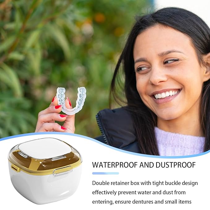 Denture Container Case - Retainer Storage Cup For Cleaning | ABS PP Material With Portable Strainer Function, Easy Access Feature, For Dentures, Mouth Guards, Jewelry