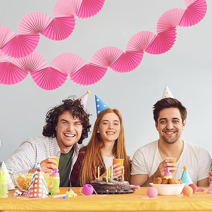 Pink Paper Fan Garland - Paper Fan Garland Party Decorations - Perfect for Birthday Parties, Holiday Decorations, Family Gatherings, Weddings and More (Pink)
