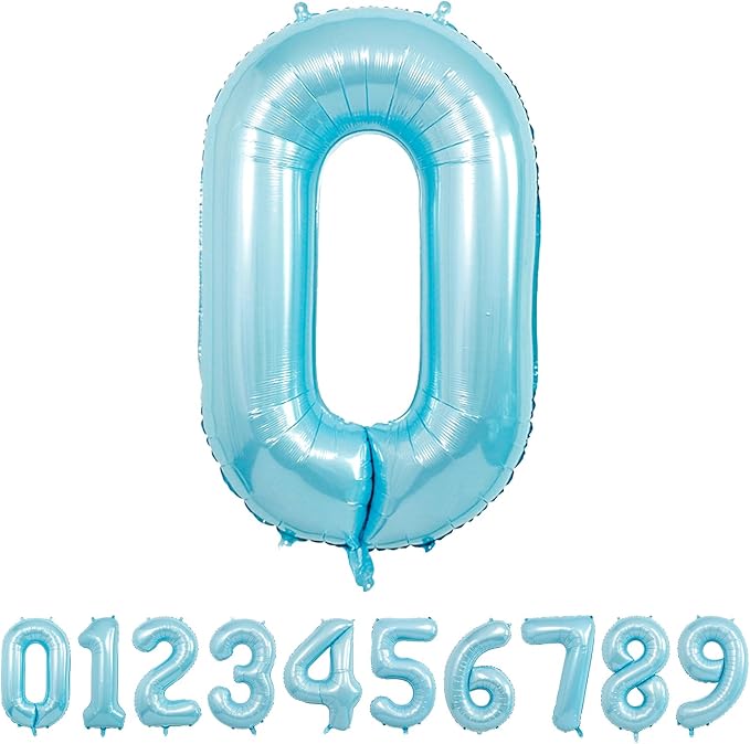 40 Inch light blue Number Balloons, Helium Mylar Foil Number Balloons for Birthdays, Number 0 Balloon for Party Decorations, Birthday Decorations, Boy Baby Shower