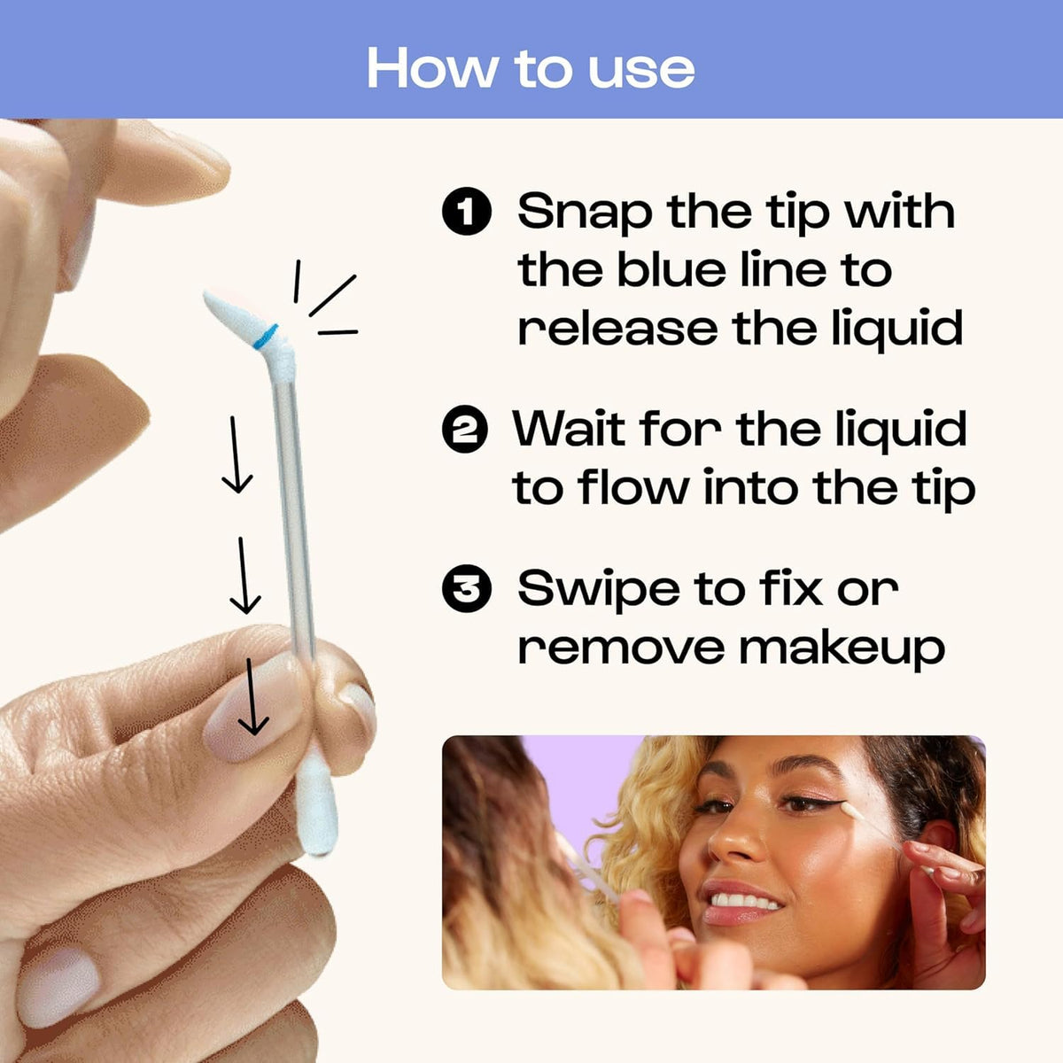 Alleyoop Cotton Swabs for Makeup, Tip Off Liquid-Filled Makeup Removing Swabs (24 Count, 1 Pack) - Easy-To-Use & Space Saving Makeup Remover - Disposable Cotton Tips for Eye, Lip, Eyebrow, & Eyeshadow