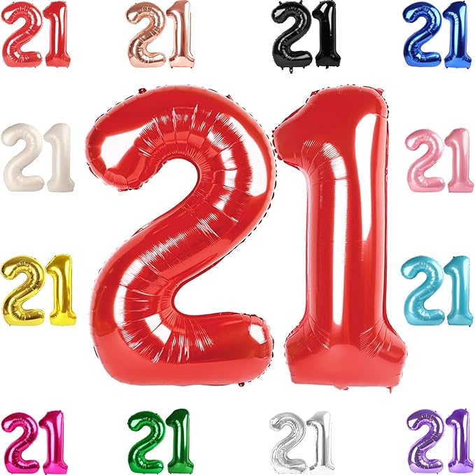 21 Balloon Number, Red Number 21st Birthday Balloons 40 Inch, 21 or 12 Years Old Red Birthday Decorations for Men Women Him Her, 21st Anniversary Decorations