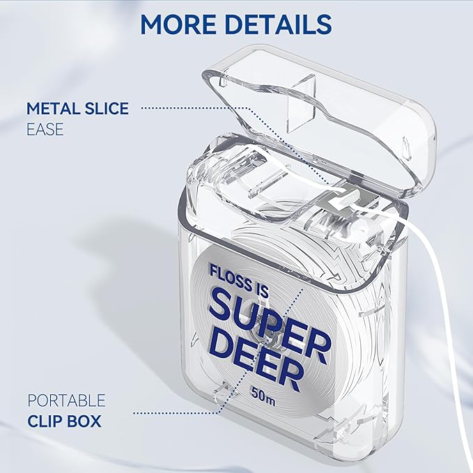 Super Deer Flat Dental Floss - Mint, PTFE Floss, Gentle on Gums, Expands & Stretches,Plaque Remover for Teeth, Shred Resistant, Floss Slides Smoothly, Easy to Use, 55 yd (1)